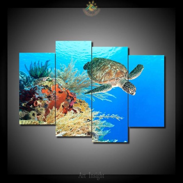 640x640 Turtle Paradise 4 Piece Canvas Wall Art Paintings Picture Print - Turtle Canvas Painting