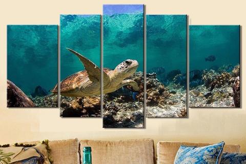 480x320 Turtle Under The Deep Blue Sea - Turtle Canvas Painting