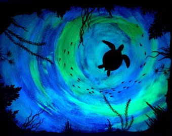 340x270 Sea Turtle Art Etsy - Turtle Silhouette Painting