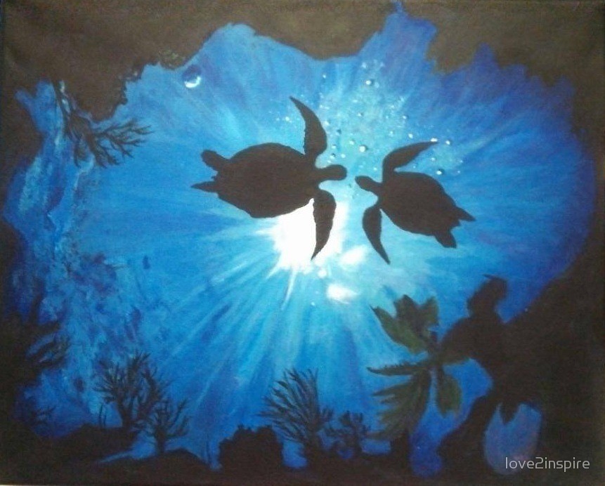 861x692 Under Water Turtle Silhouette By Love2inspire Redbubble - Turtle Silhouette Painting