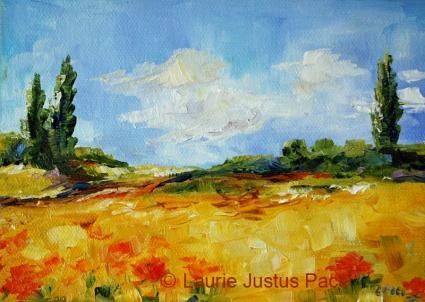 425x302 Poppy Fields, Tuscan Landscape Original Art Painting By Laurie - Tuscan Landscape Painting