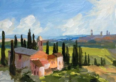 475x334 Tuscan Summer Acrylic 5 X 7 Tuscany Landscape Painting Original - Tuscan Landscape Painting