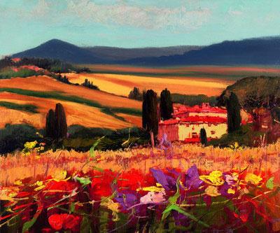 400x333 Unknown Artist Tuscan Landscape Painting Framed Paintings For Sale - Tuscan Landscape Painting
