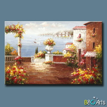 350x350 Handpainted Modern Tuscany Canvas Wall Art Garden Beautiful - Tuscan Oil Painting Canvas