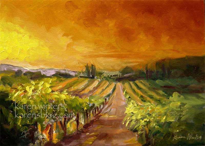800x571 Tuscan Vineyard Sunset Karen Winters Impressionist Oil Painting - Tuscan Oil Painting Canvas