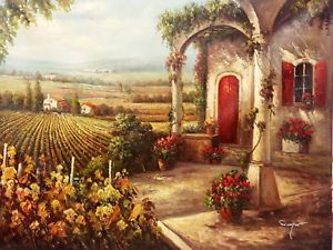 300x225 Tuscan Vineyard Village 2, Oil Painting On Canvas 36x48, 100% Hand - Tuscan Oil Painting Canvas
