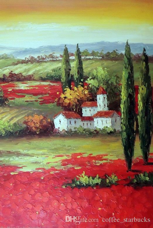 523x777 2018 Framed Tuscany Sunset Italian Farm Homes Red Poppy Field,pure - Tuscan Oil Painting Canvas
