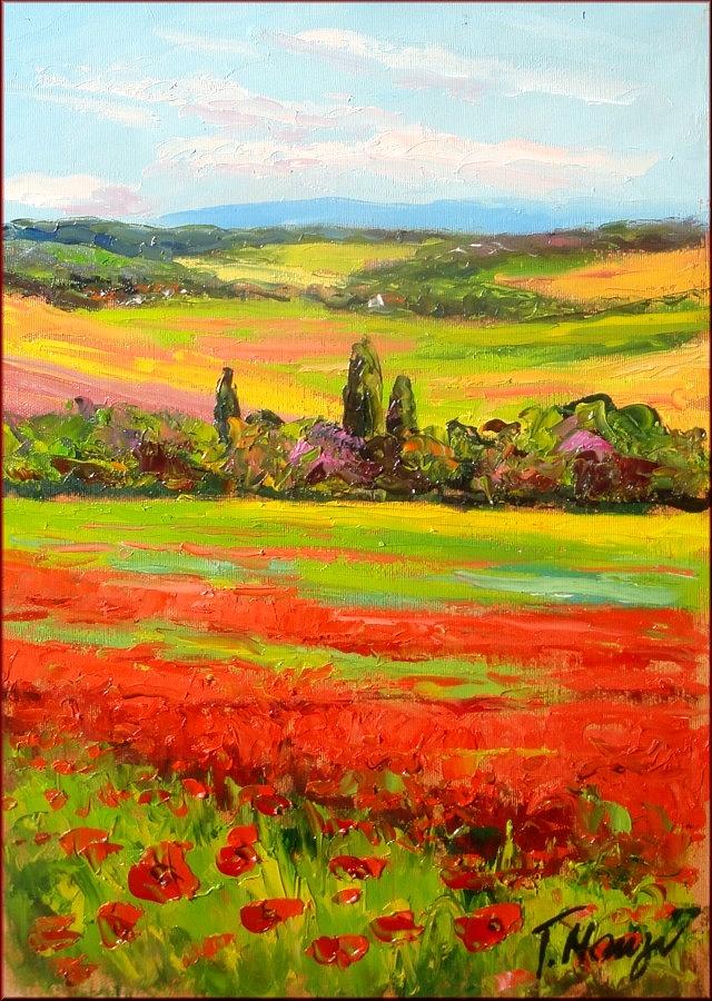 640x900 Poppies Field In Tuscany Painting By Tommaso Manzi - Tuscan Poppies Painting