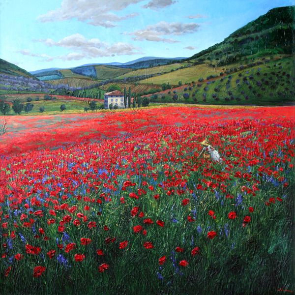 600x600 Poppy Paradise By Jennifer Vranes Paradise - Tuscan Poppies Painting