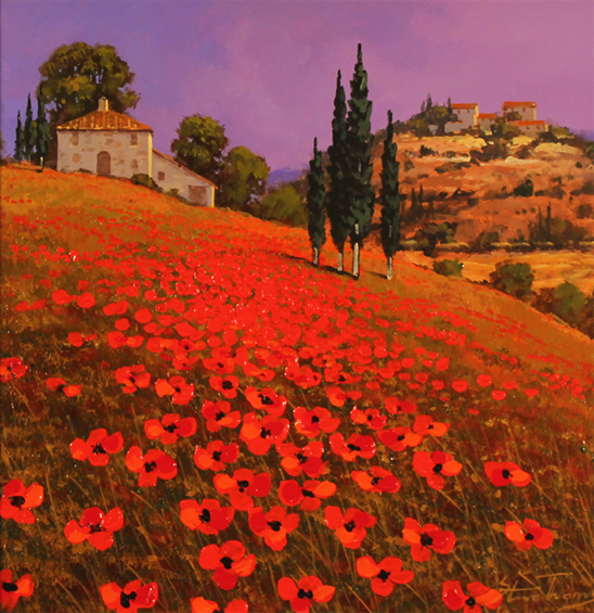 548x565 Steve Thoms, Original Oil Painting On Panel, Tuscan Poppies - Tuscan Poppies Painting
