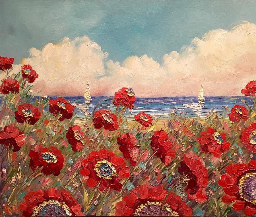 900x761 Tuscan Riviera Red Poppies Painting By Sarah Kadlic - Tuscan Poppies Painting