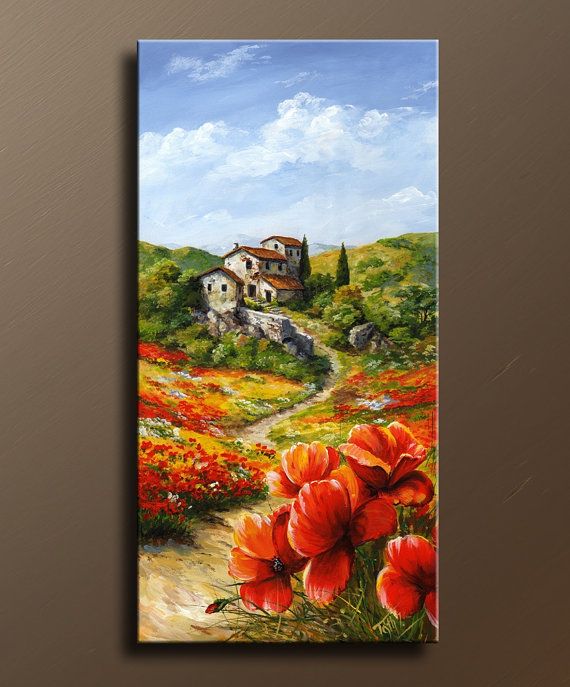 570x687 Tuscan Poppies Painting Contemporary Fine Art By Itarts On Etsy - Tuscan Poppies Painting