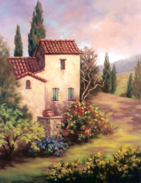 494x640 Sandra Hayen Artist - Tuscan Villa Painting