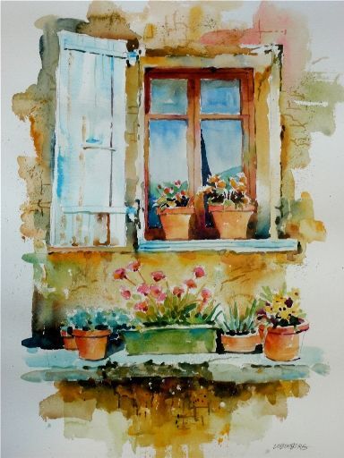 384x512 Tuscany Paintings Of Windows Tuscan Villa Window By David - Tuscan Villa Painting