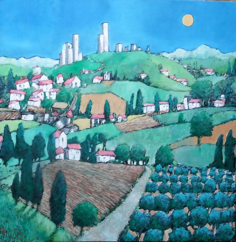 770x790 Saatchi Art Towers Of Tuscany Painting By Michael Cull - Tuscany Painting