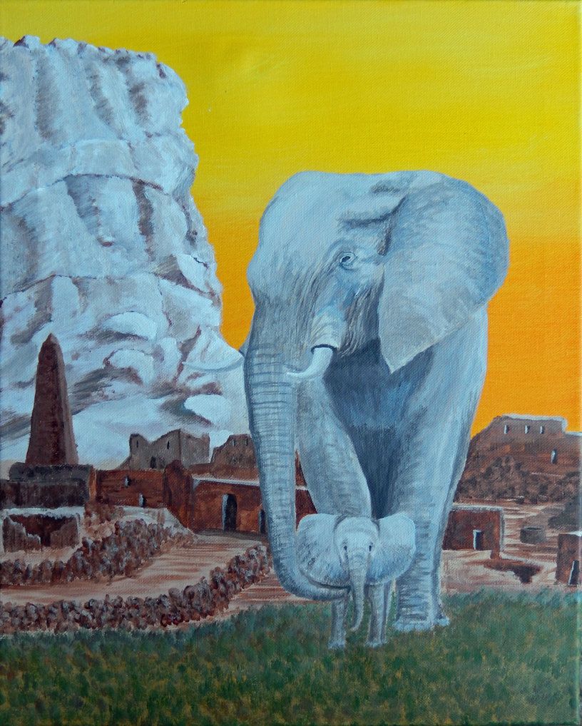 816x1018 Elephant Mom And Baby On Canvas Acrylic Painting Reproduction12 X - Tusks Canvas Painting