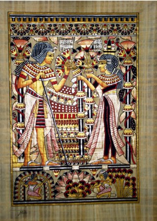 319x448 Papyrus Painting Marriage Card Of King Tut And His Wife Natural - Tutankhamun Painting