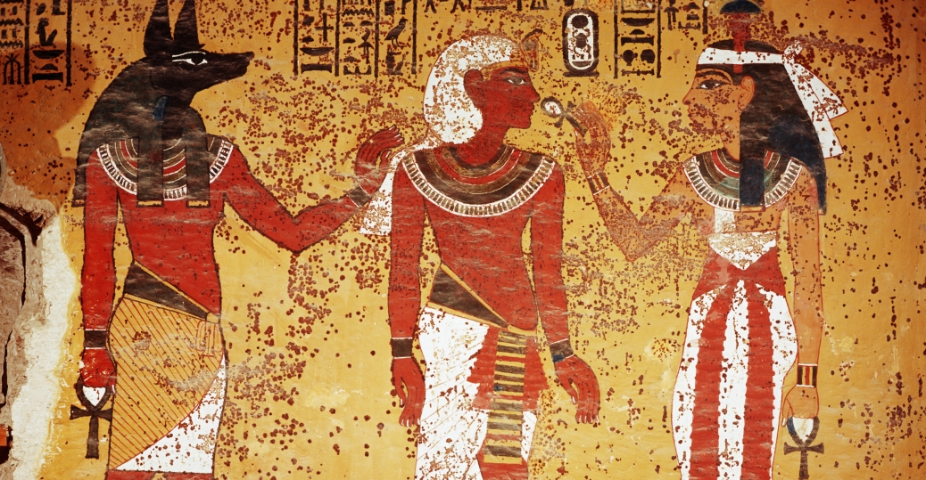 1038x539 Wall Painting Of Tutankhamun Accompanied By Anubis And Nephthys 2 - Tutankhamun Painting