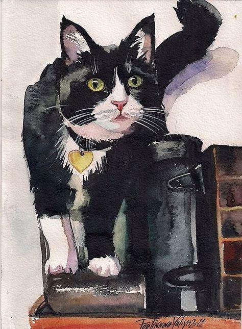 474x645 Pin By Cj On Cats Cat, Watercolor And Tuxedo Cats - Tuxedo Cat Painting