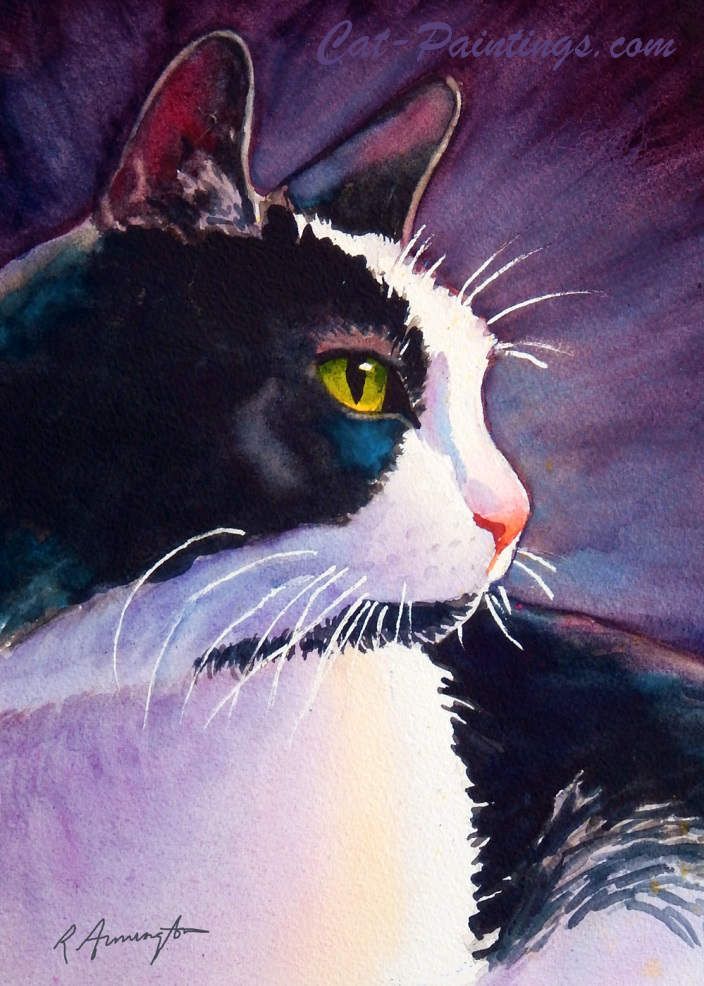 704x986 Black Tuxedo Cat Watercolor Painting By Rachel Armington (Rachel M - Tuxedo Cat Painting