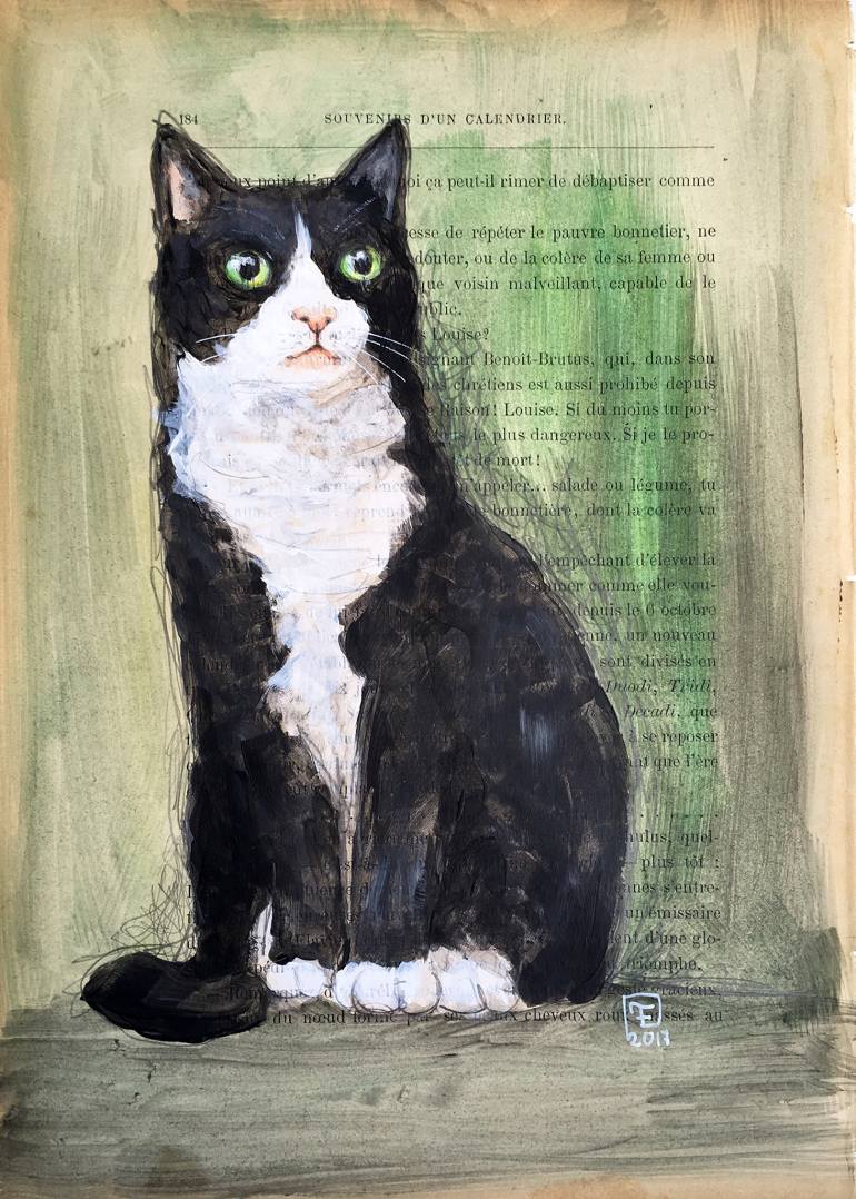 770x1078 Saatchi Art Tuxedo Cat Painting By Eva Fialka - Tuxedo Cat Painting