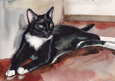 400x282 Tuxedo Cat Kitty Painting - Tuxedo Cat Painting