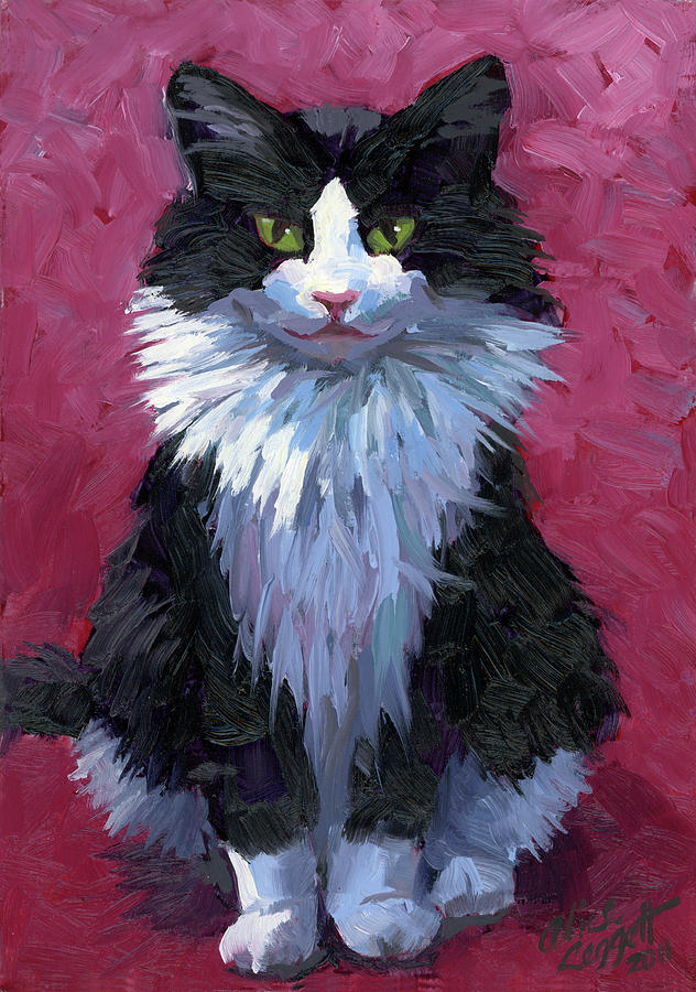 632x900 Tuxedo Cat Painting By Alice Leggett - Tuxedo Cat Painting