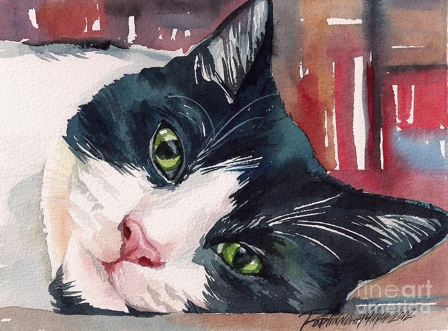 900x665 Tuxedo Cat Paintings Fine Art America - Tuxedo Cat Painting