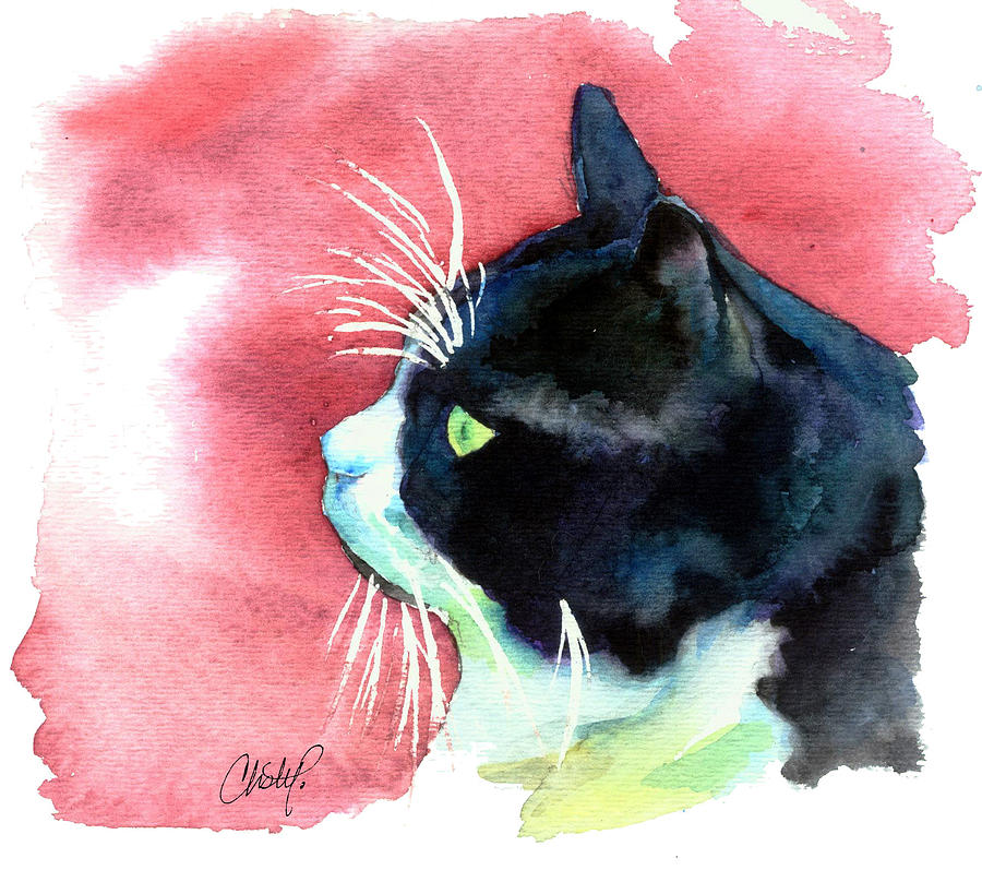 900x797 Tuxedo Cat Profile Painting By Christy Freeman - Tuxedo Cat Painting