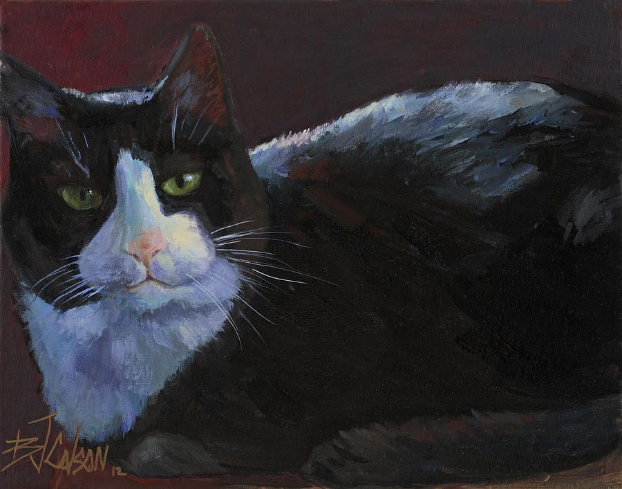 900x707 Tuxedo Cats And Paintings Tuxedo Cat Painting By Billie Colson - Tuxedo Cat Painting