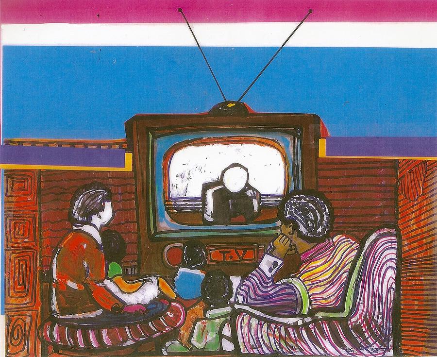 900x735 Family Television Painting By Nick Banks - Tv Painting