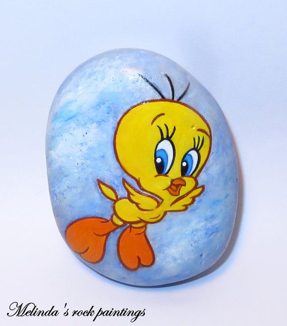 570x648 Hand Painted Rock With Tweety,the Cute Cartoon Canary. Its A Great - Tweety Painting