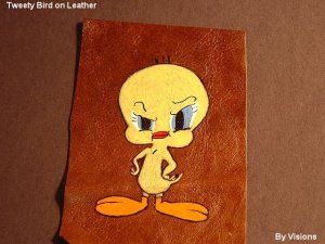 300x225 Leather Painting Of Tweety Bird Great Patch Or Frame It - Tweety Painting