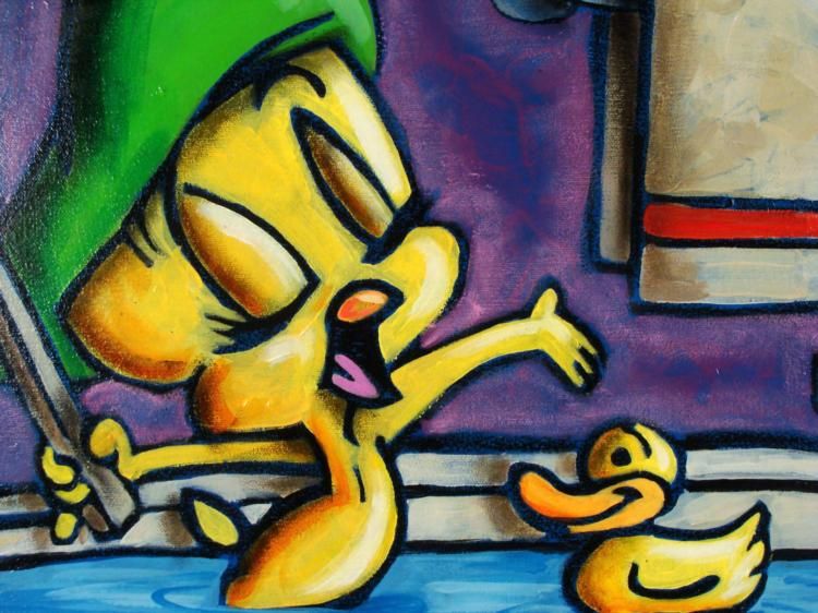750x562 Dick Duerrstein Original Painting Tweety Bird In Tub - Tweety Painting