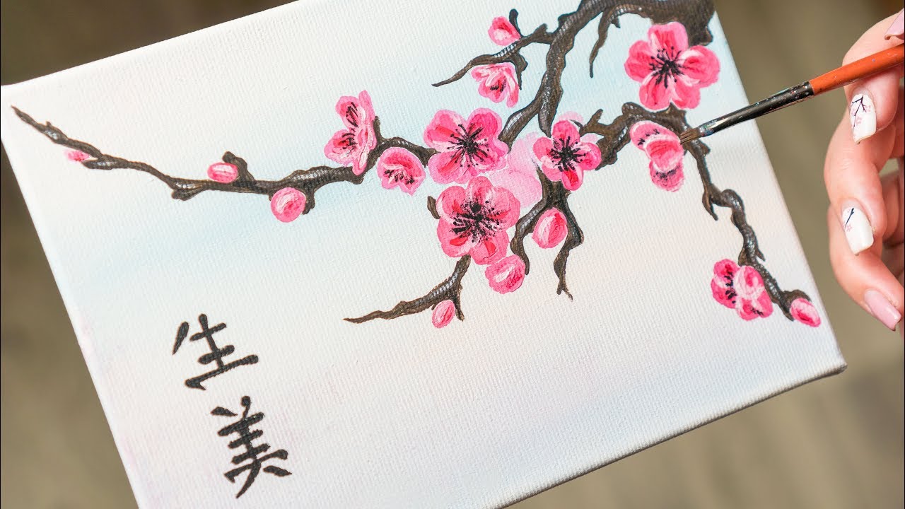 1280x720 Blooming Sakura Twig - Twig Painting