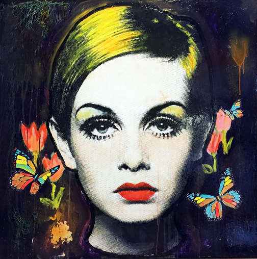 504x508 Twiggy And Butterflies By Corinne Dalle Ore, 2018 Painting - Twiggy Painting