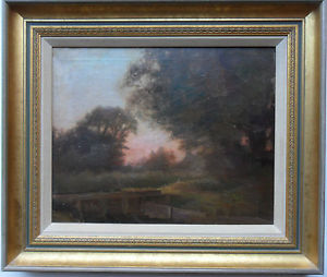 300x254 Very Fine Impressionist Oil On Canvas Evening Landscape - Twilight Glow Painting