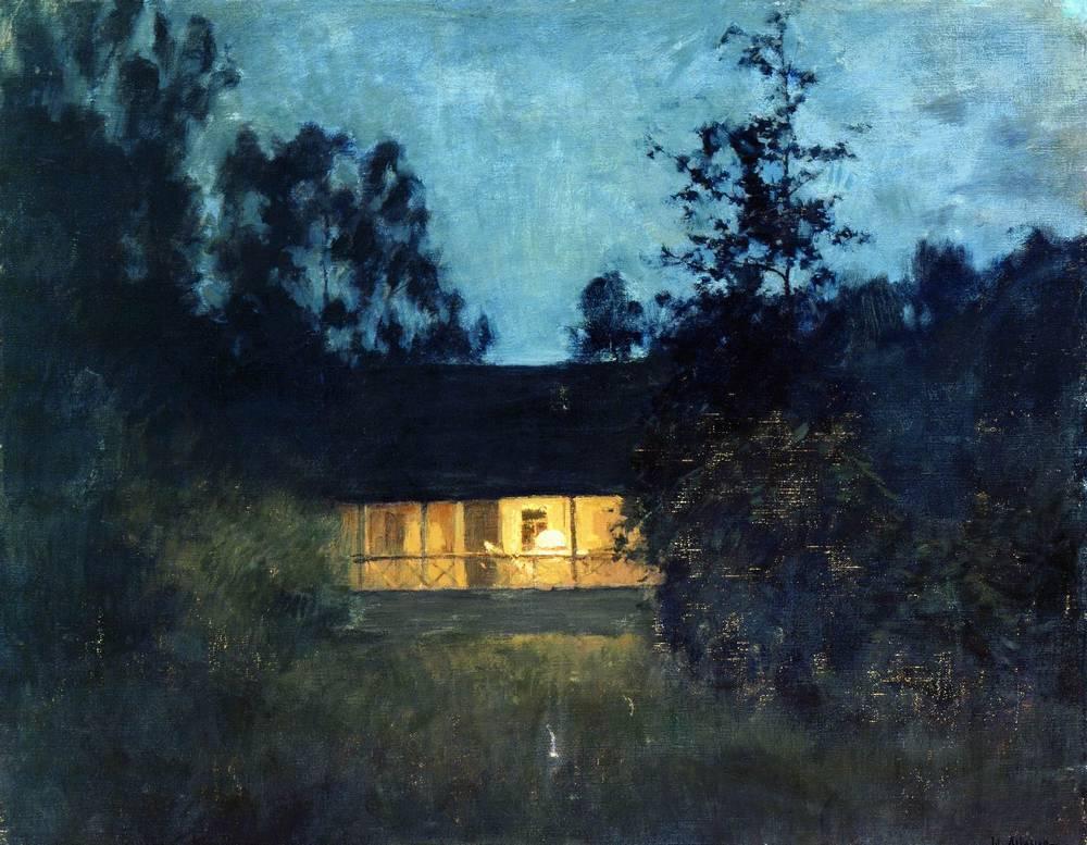 1000x777 At The Summer House In Twilight - Twilight Painting
