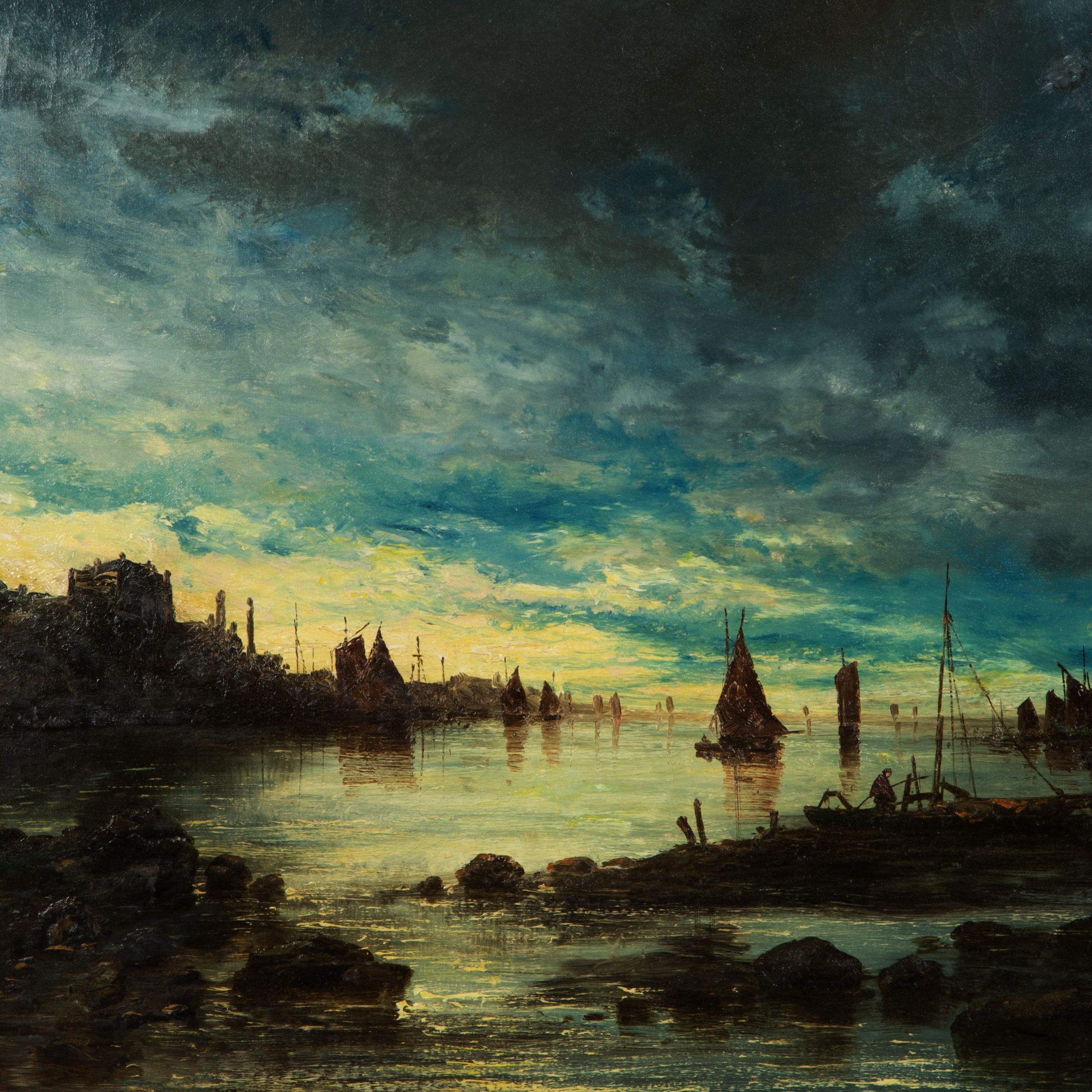 2500x2500 Late 19th Century School. Port Mouth - Twilight Painting