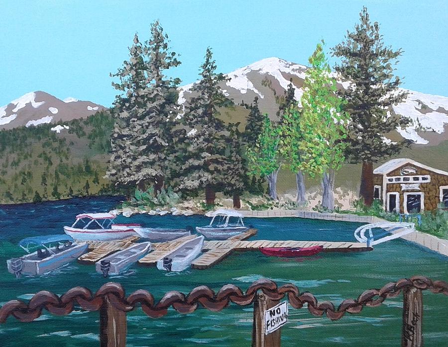 900x698 Twin Lakes Marina First Lake Painting By Katherine Young Beck - Twin Lakes Painting