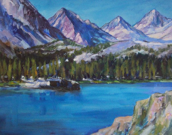 602x475 Watercolor, Oil, Pastel Artworks In The California Impressionist - Twin Lakes Painting