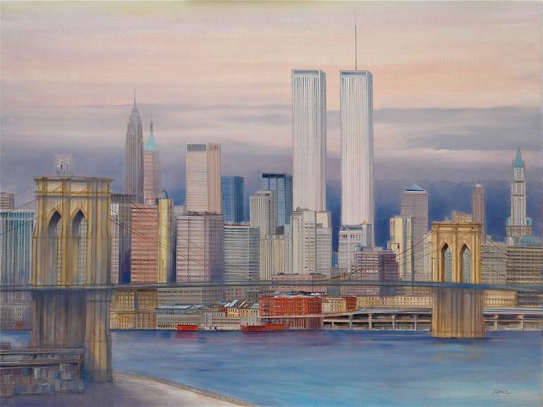 770x578 Saatchi Art New York Broklin Bridge Amp Twin Towers Painting By - Twin Towers Painting