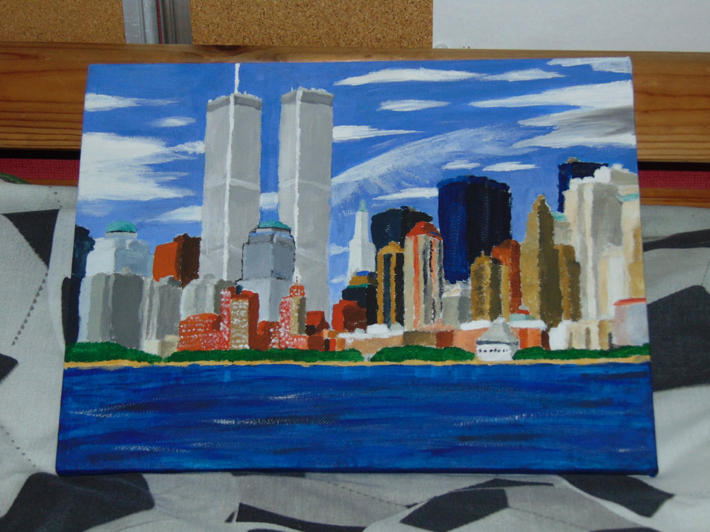 1032x774 The Twin Towers Of The World Trade Center Painting By Tppercival - Twin Towers Painting