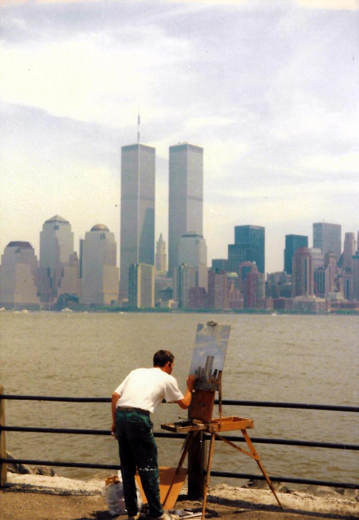 728x1056 A Man Painting The Twin Towers. 1980 1990 - Twin Towers Painting