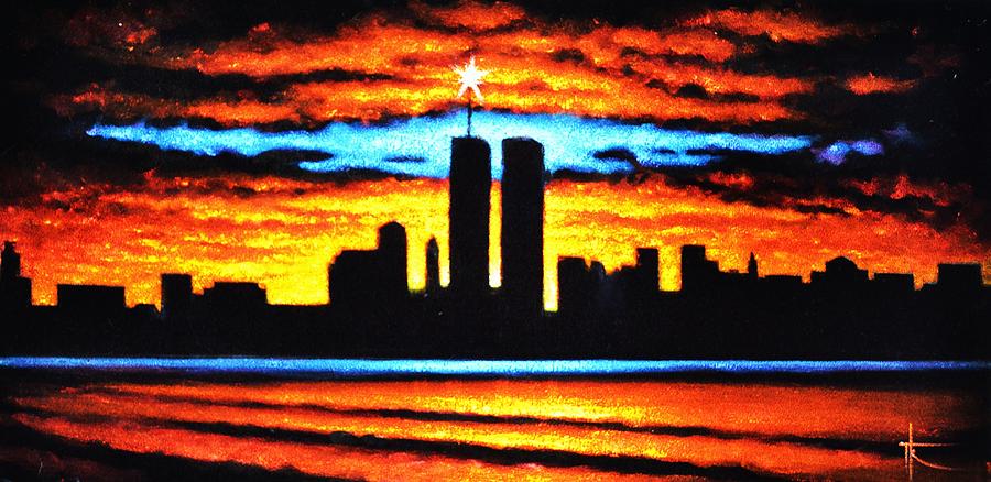 900x438 Twin Towers Painting By Thomas Kolendra - Twin Towers Painting