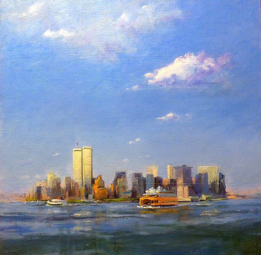 900x880 Manhattan And Twin Towers From New York Harbor Painting By Peter - Twin Towers Painting