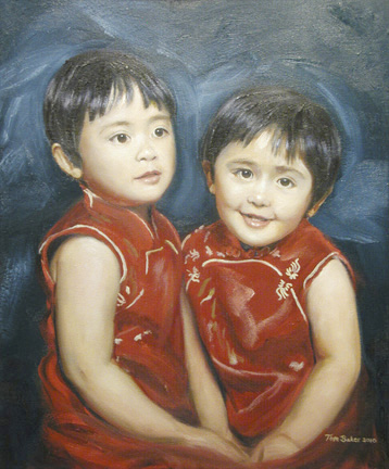 358x432 Portraits In Oil By Thomas Baker - Twins Painting