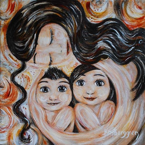 500x501 Mother, Woman, Mother And Children, 2 Kids, Two Children, Emotion - Twins Painting