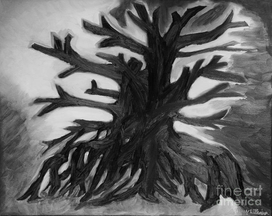 900x714 Twisted Tree Black And White Painting By Amy Wilkinson - Twisted Tree Painting
