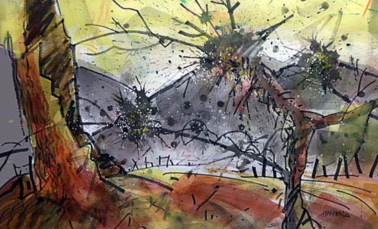 550x334 Twisted Tree 2014, A Woody Hansen Landscape Watercolor.woody'S - Twisted Tree Painting